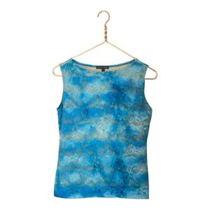Y2K Jessica Max Ombre Blue Floral Lace Romantic Tank Top L